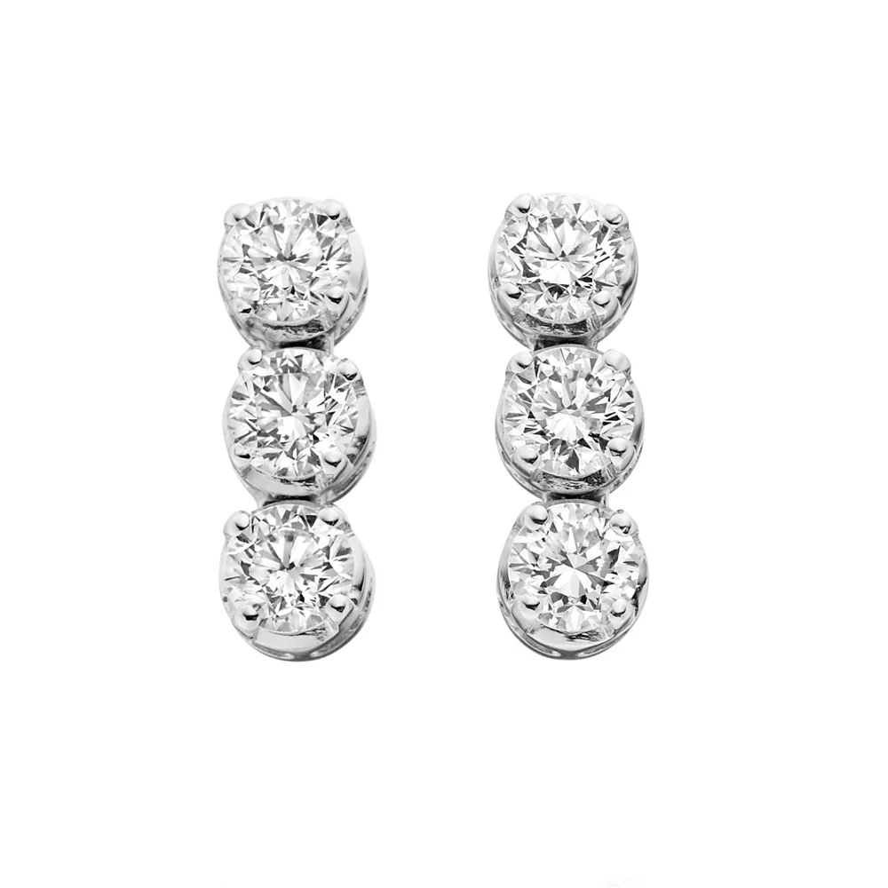 18ct White Gold 3-Stone Drop Diamond Earrings - Image 3