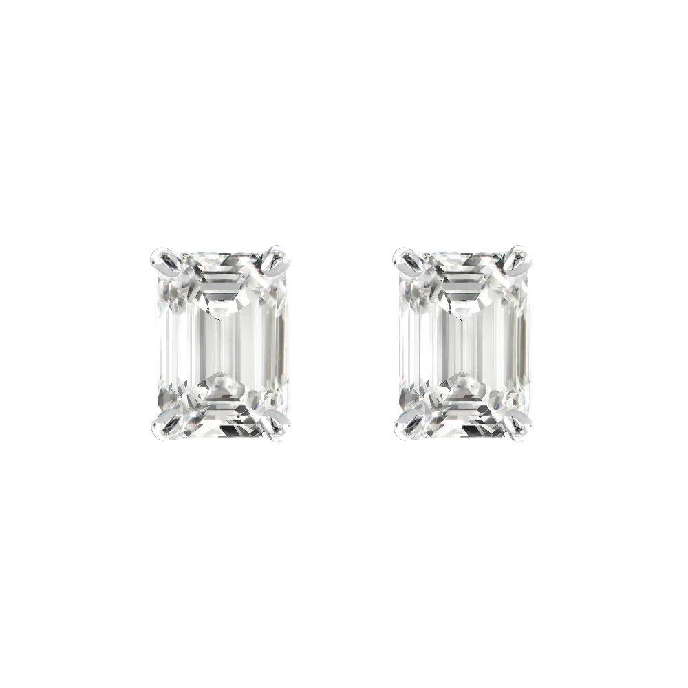 18ct White Gold Emerald Cut Diamond Earrings - Image 3