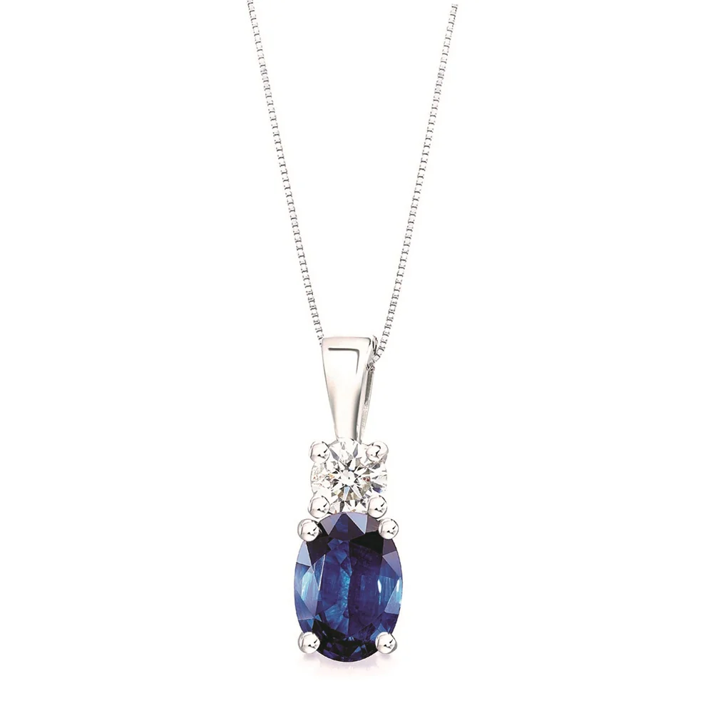 18ct White Gold Medium Oval Sapphire and Diamond Pendant