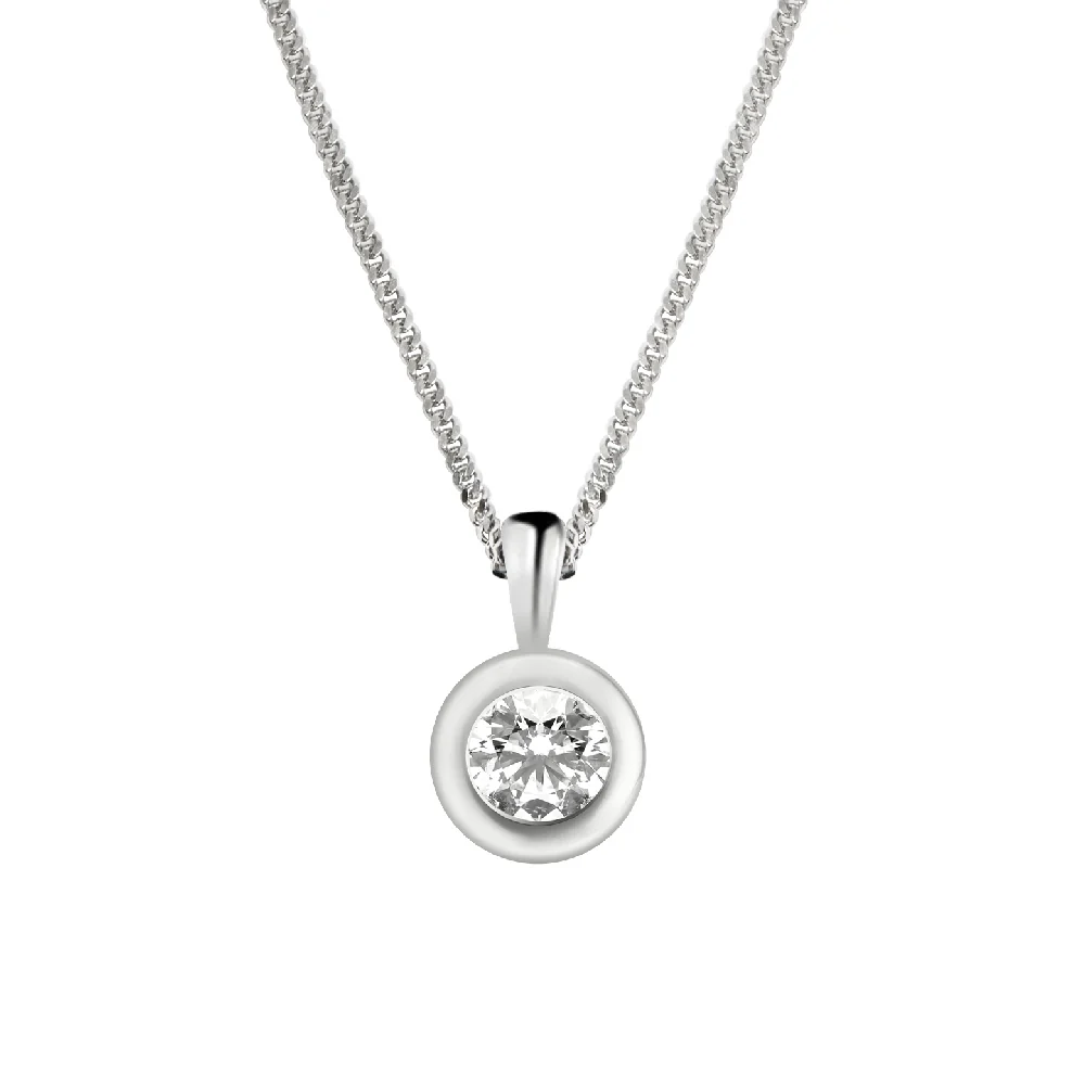 18ct White Gold Rim Set Diamond Pendant