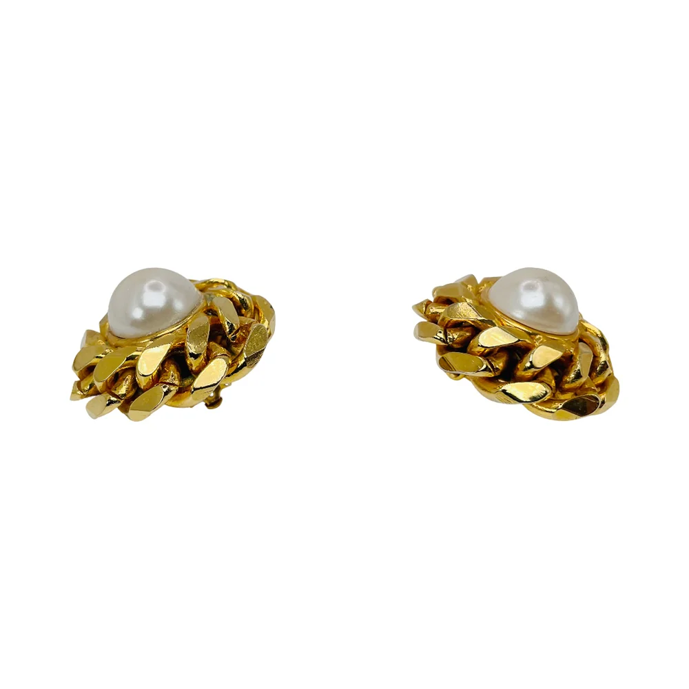 1980's Givenchy Gold Tone Faux Pearl Earrings - Image 4