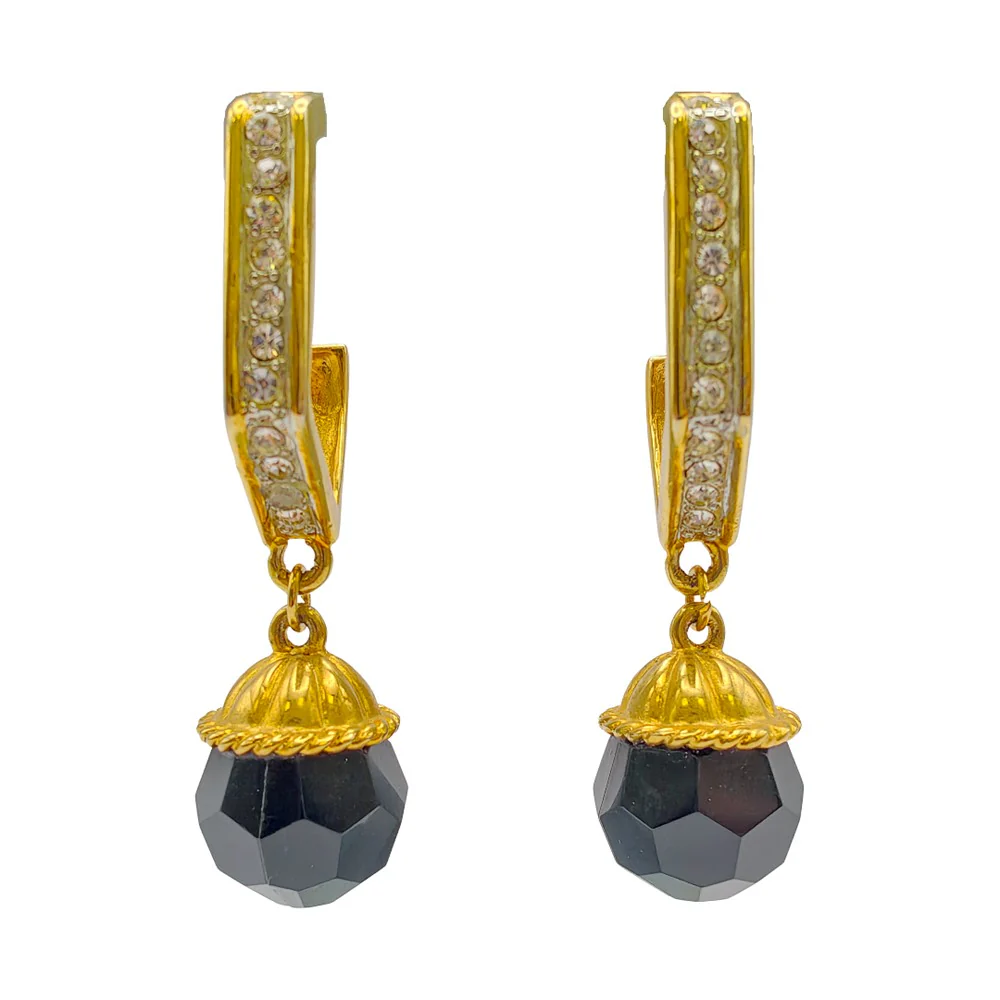 1980'S Gold Tone Crystal Statement Drop Earrings