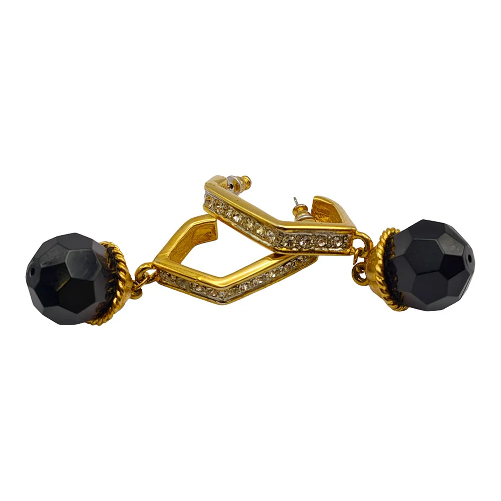 1980'S Gold Tone Crystal Statement Drop Earrings - Image 3