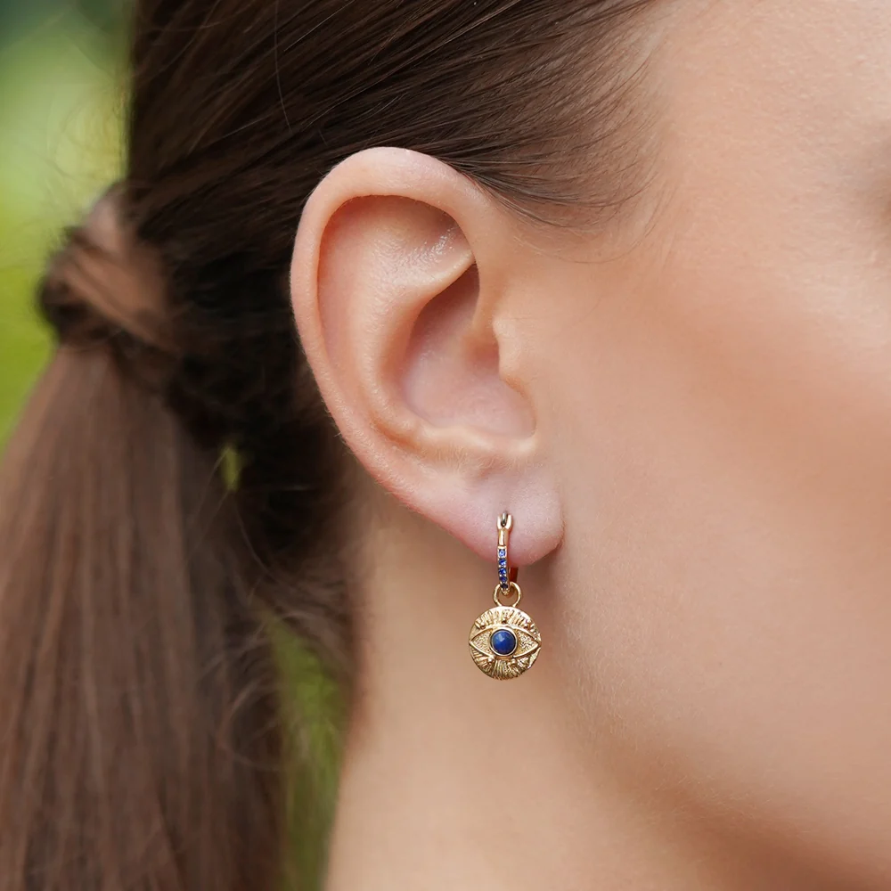 All Seeing Evil Eye Earrings Blue Stone - Image 2