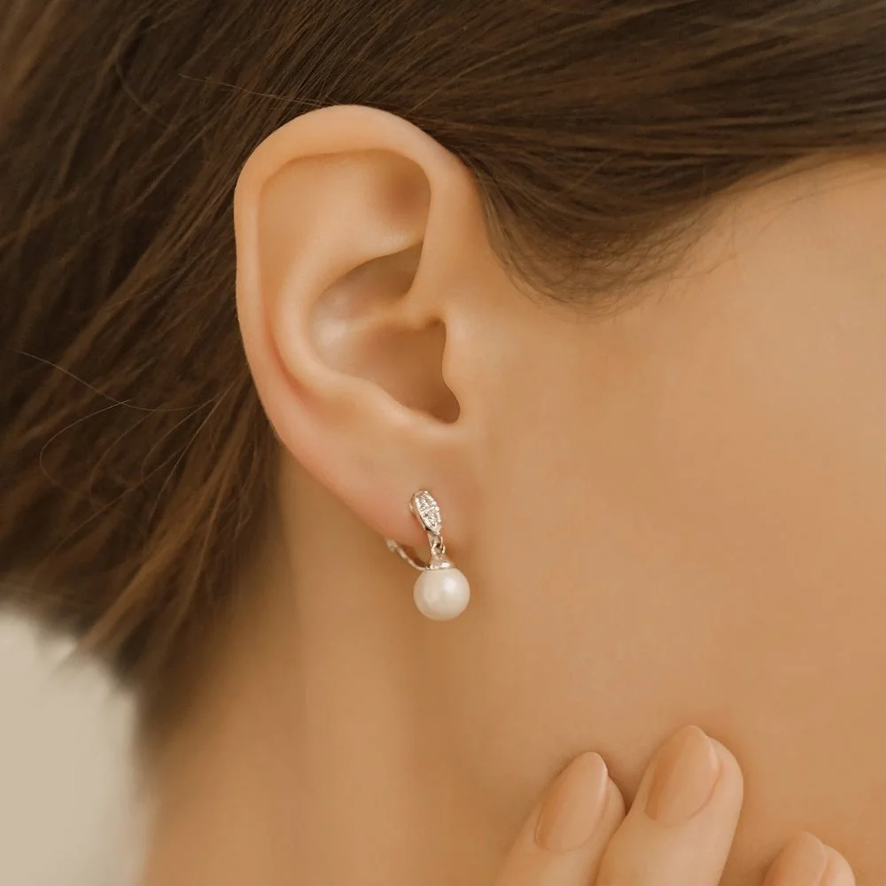 Clip on Earrings with Pearl Drop - Image 2