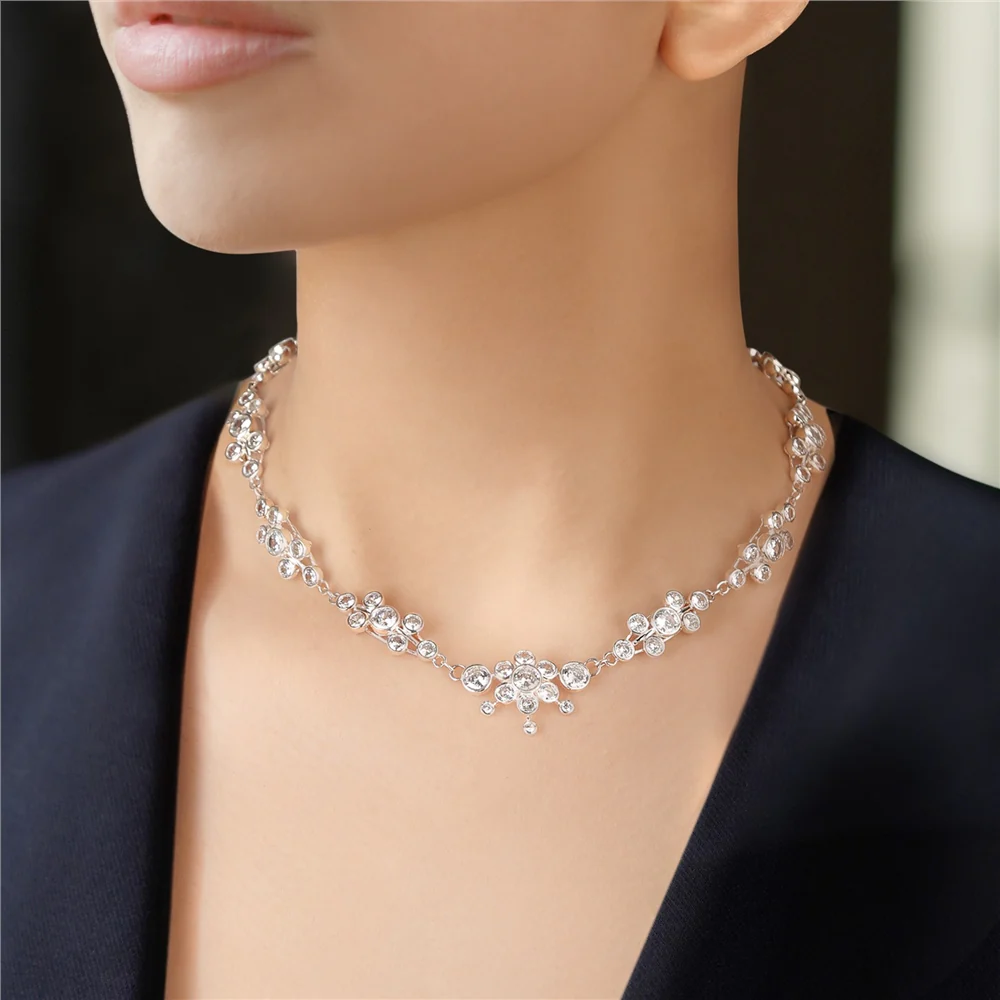 Cluster Floral Necklace with Clear Stones - Image 2