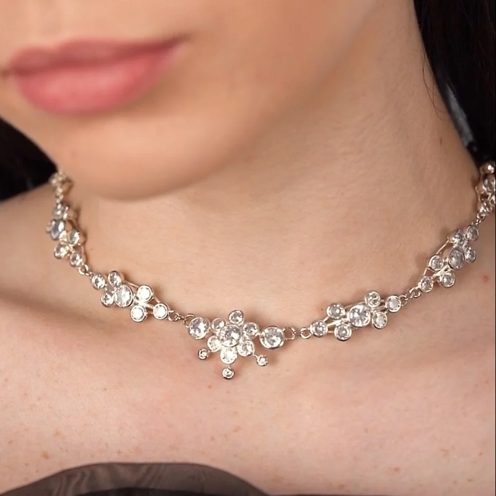 Cluster Floral Necklace with Clear Stones - Image 4