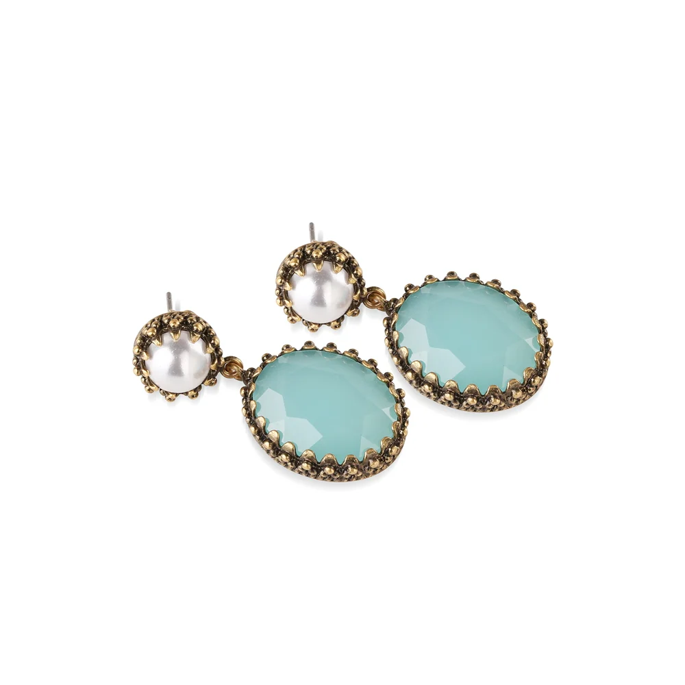 Earrings with Aqua and Pearl Stone Settings - Image 3