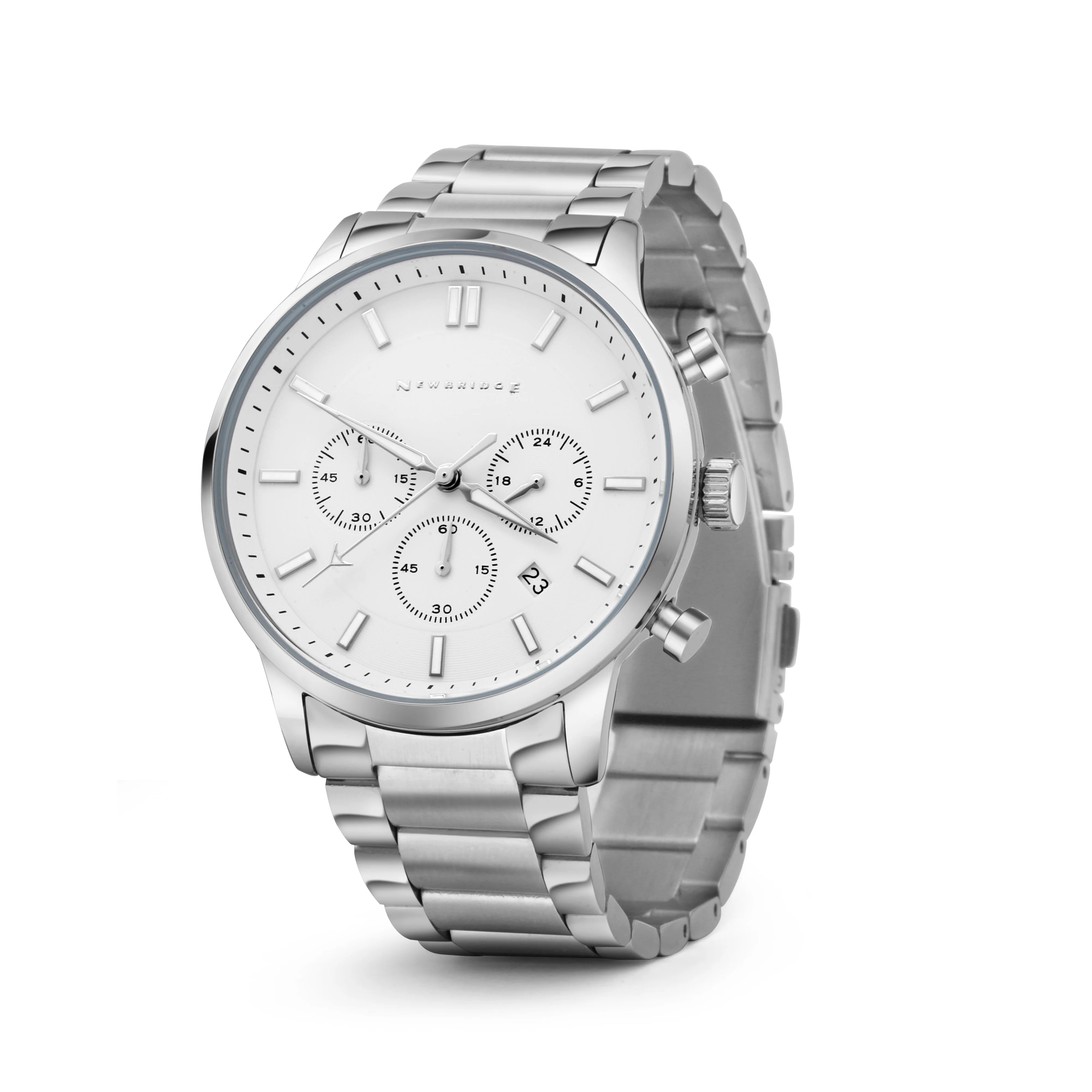 Gents Silver Plated Chronograph Watch White Face - Image 3