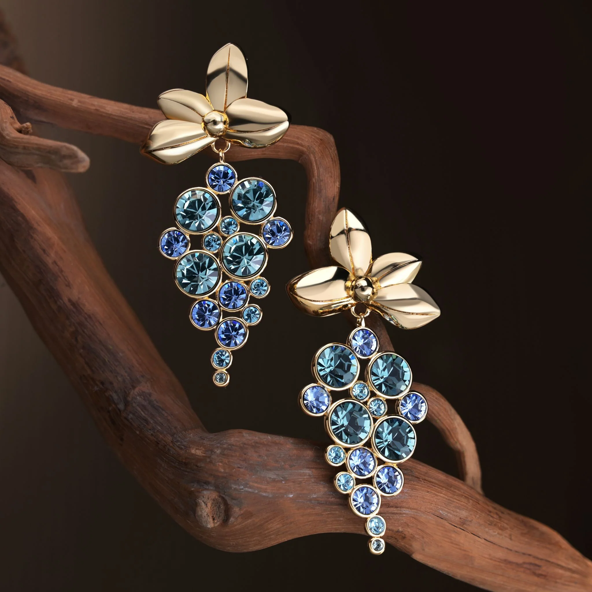 Gold Plated Blue Crystal Earrings - Image 2