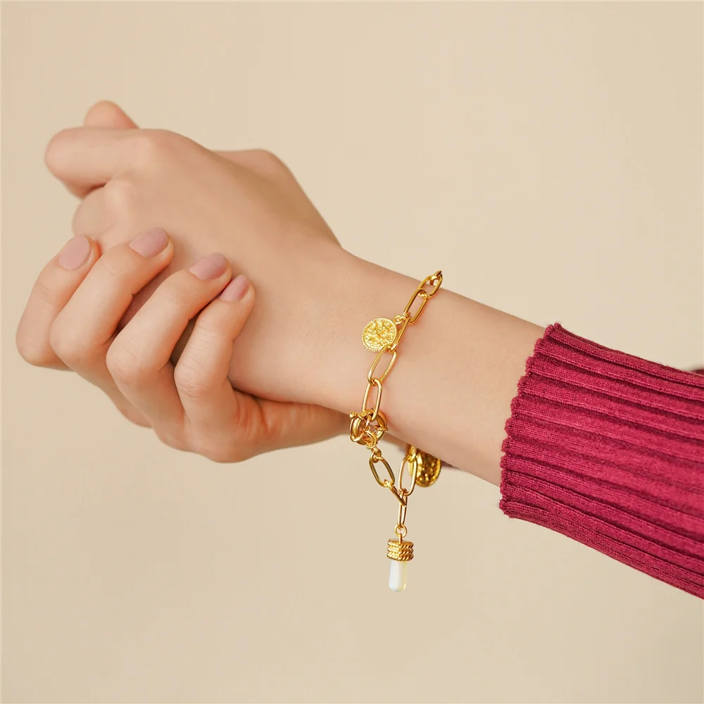 Gold Plated Bracelet with Opalite Charms - Image 2