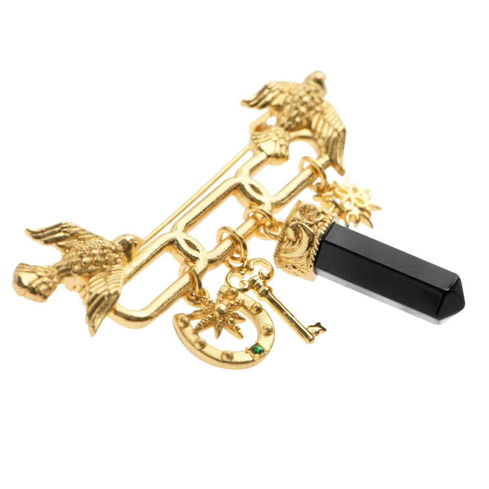 Gold Plated Brooch with Birds & Charms - Image 4
