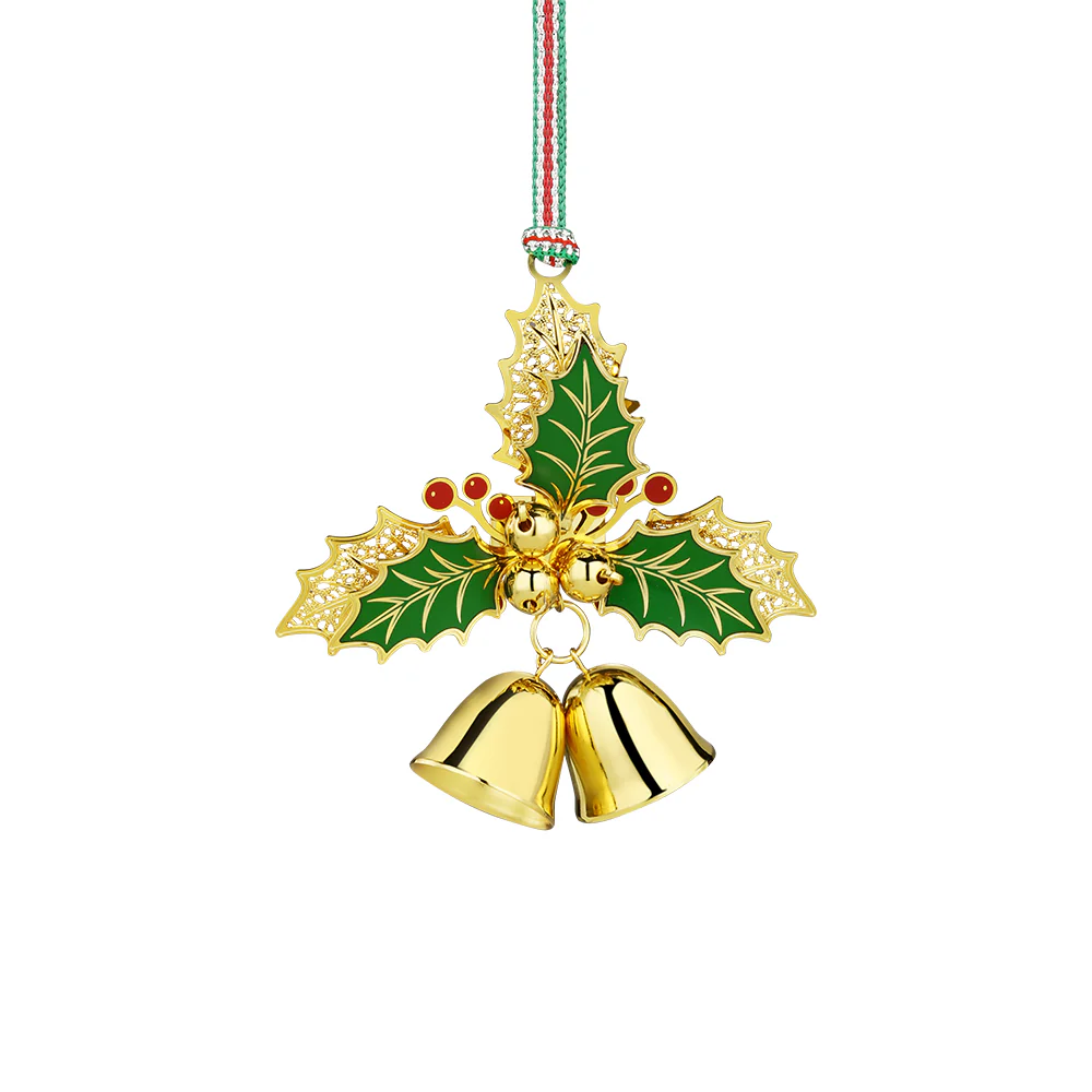 Gold Plated Holly Bells Christmas Tree Decoration