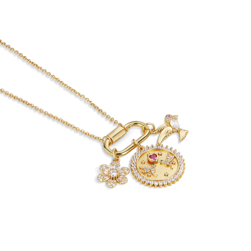 Gold Plated Hummingbird Charm Necklace