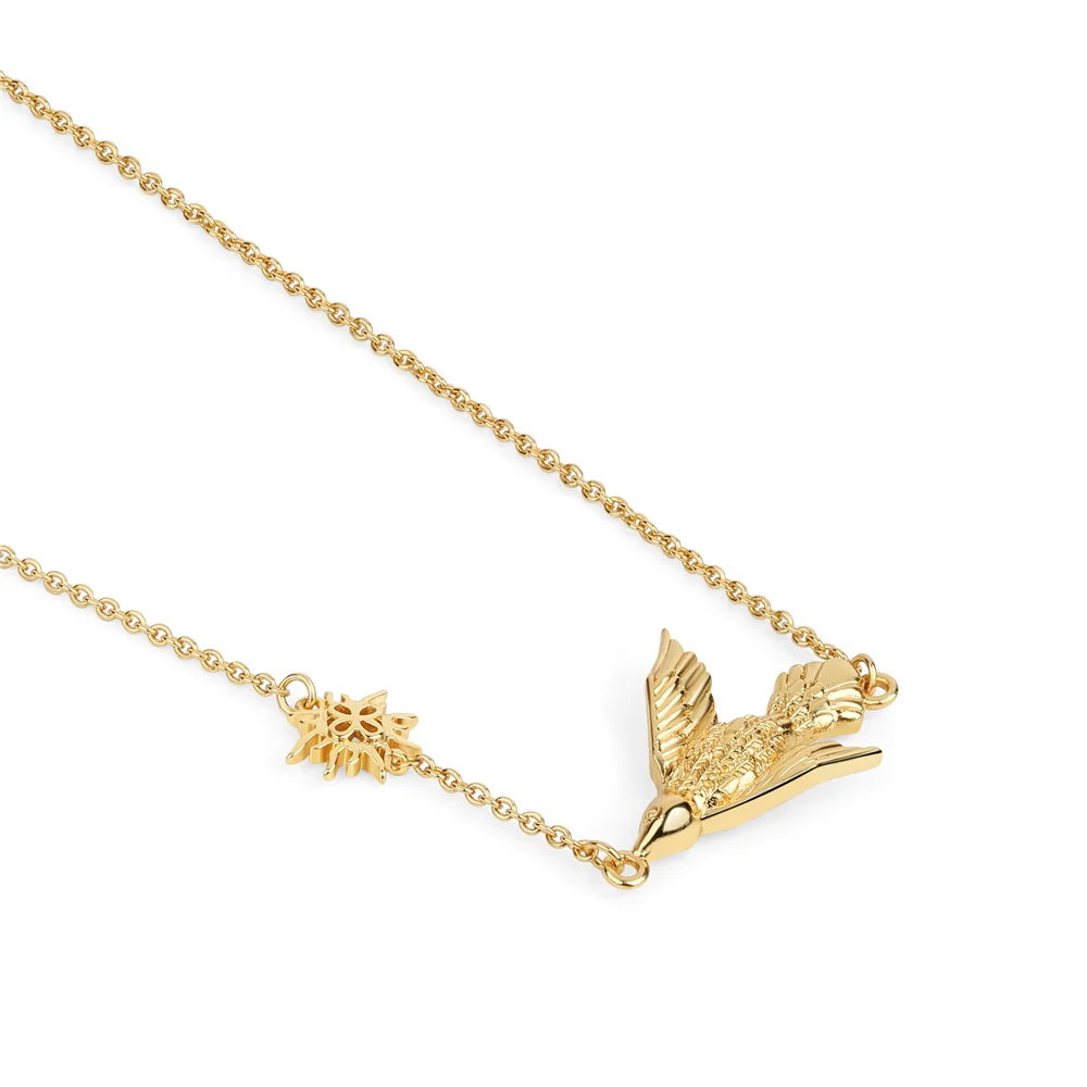 Gold Plated Necklace with Bird and Sun Charm - Image 3