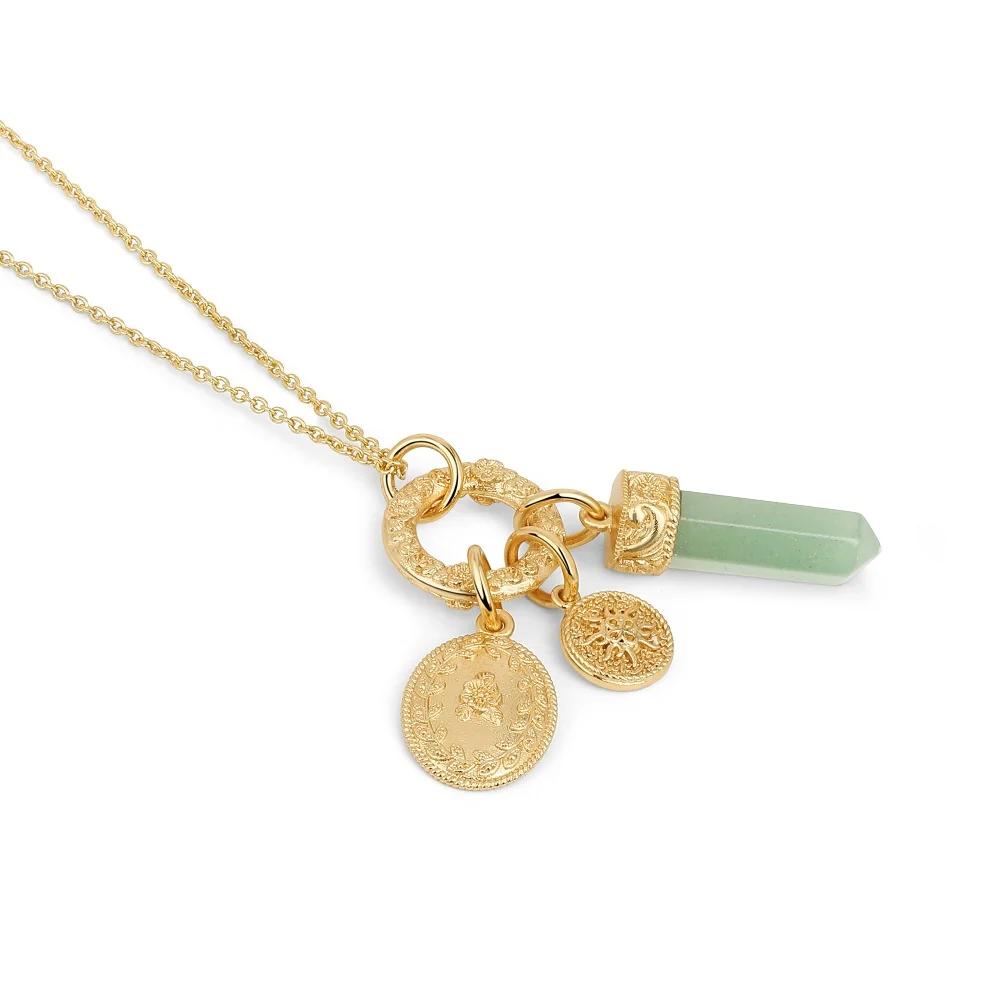 Gold Plated Pendant with Green Aventurine Charm - Image 3