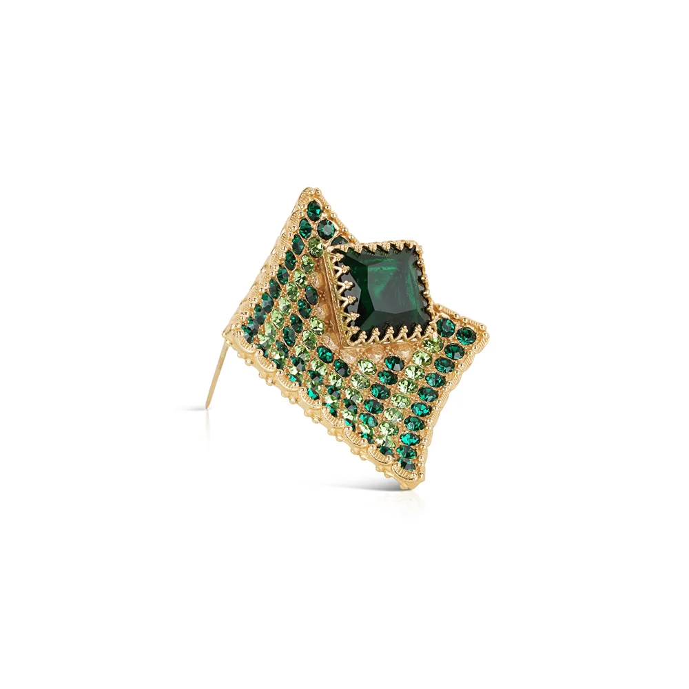Gold Plated Square Brooch with Green Stones - Image 3