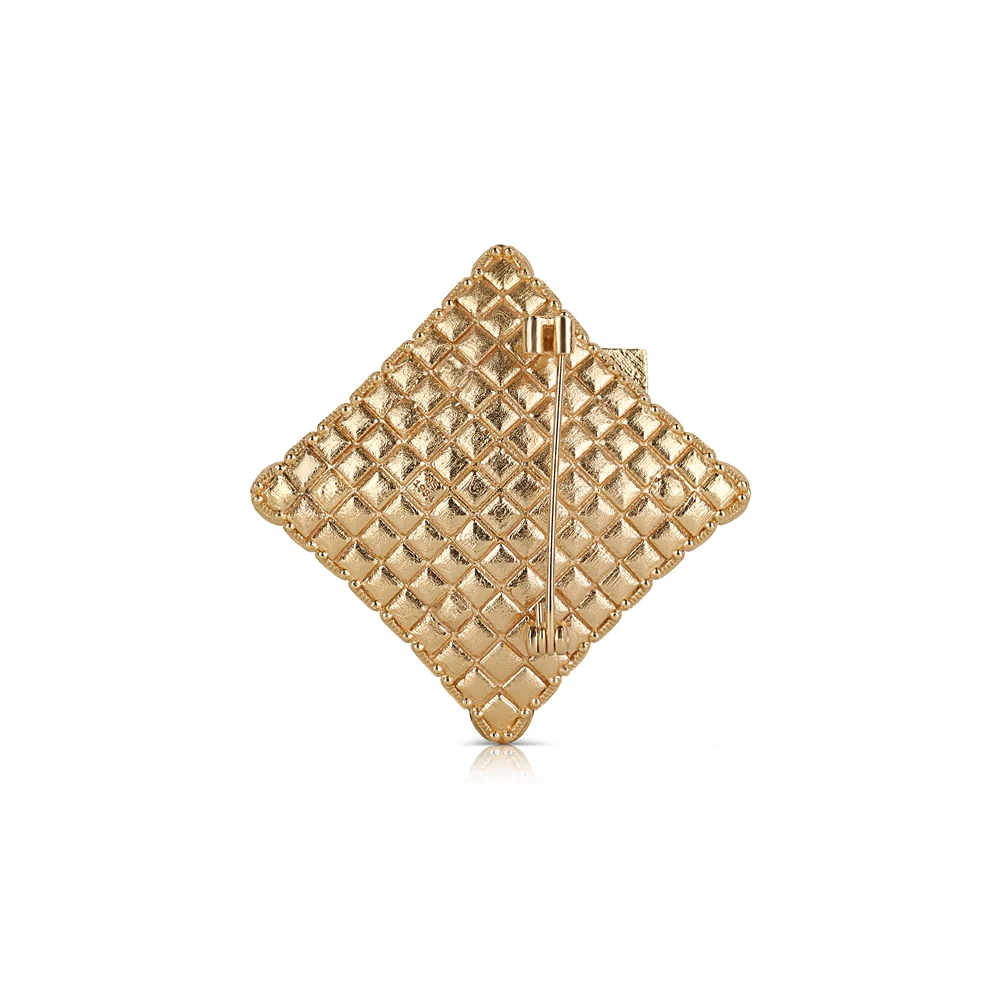 Gold Plated Square Brooch with Green Stones - Image 4