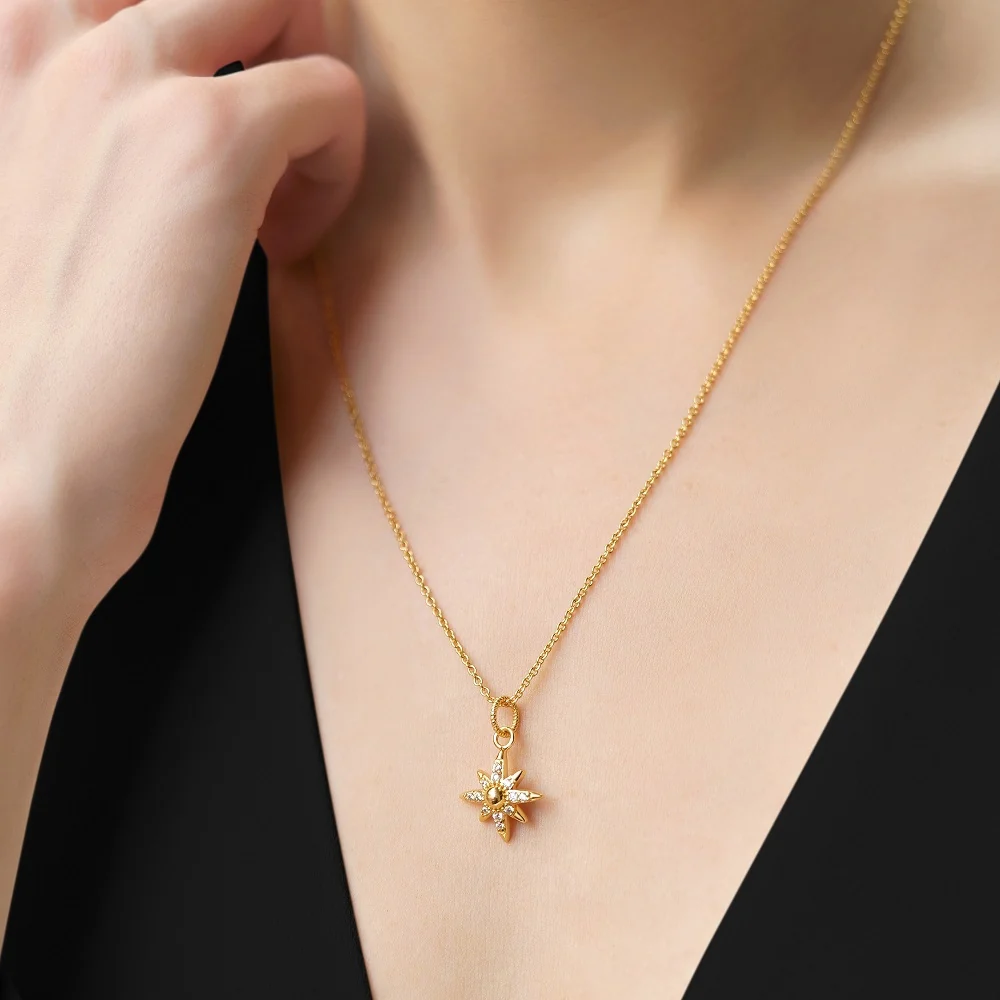 Gold Plated Star Pendant with Clear Stones - Image 2