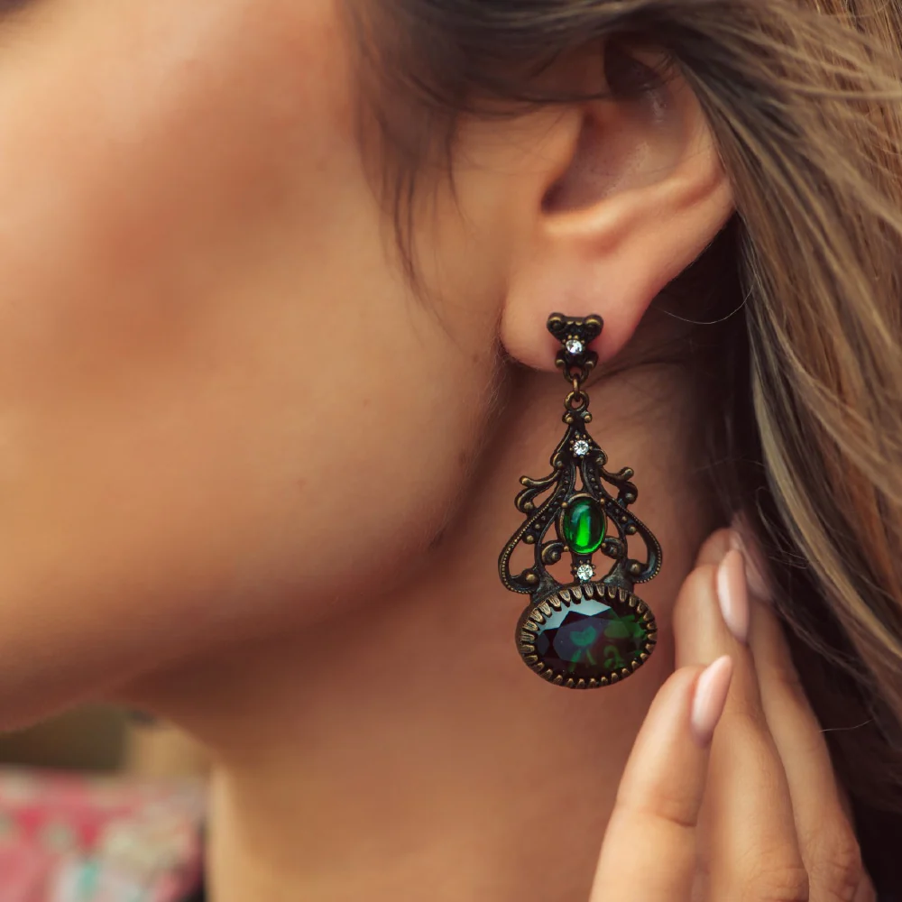 Green Stone FOB Earrings - Image 3