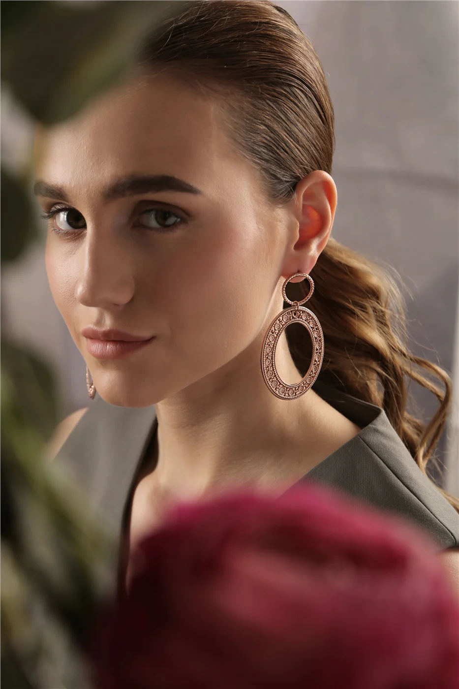 Large Ornate Oval Earrings - Image 2