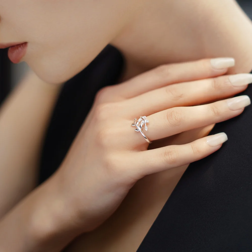Leaf Ring with Clear Stones - Image 2