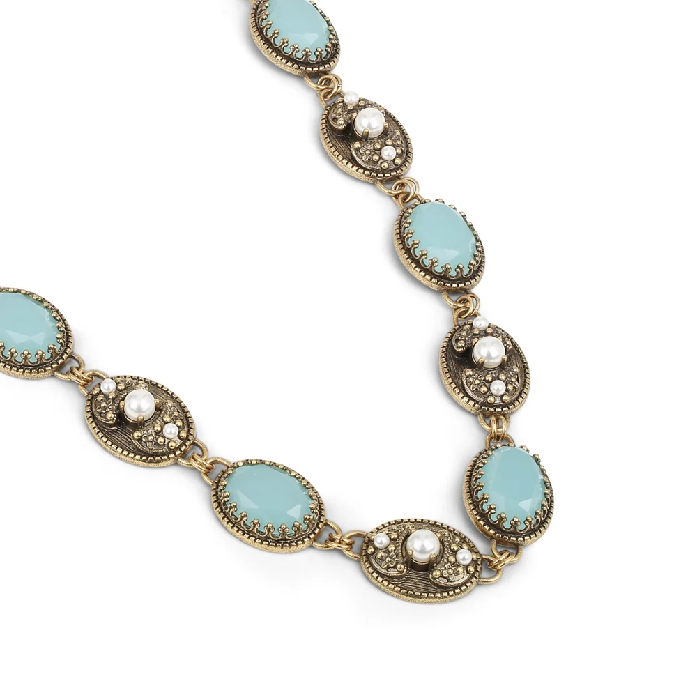 Necklace with Aqua & Pearl Stone Settings - Image 3