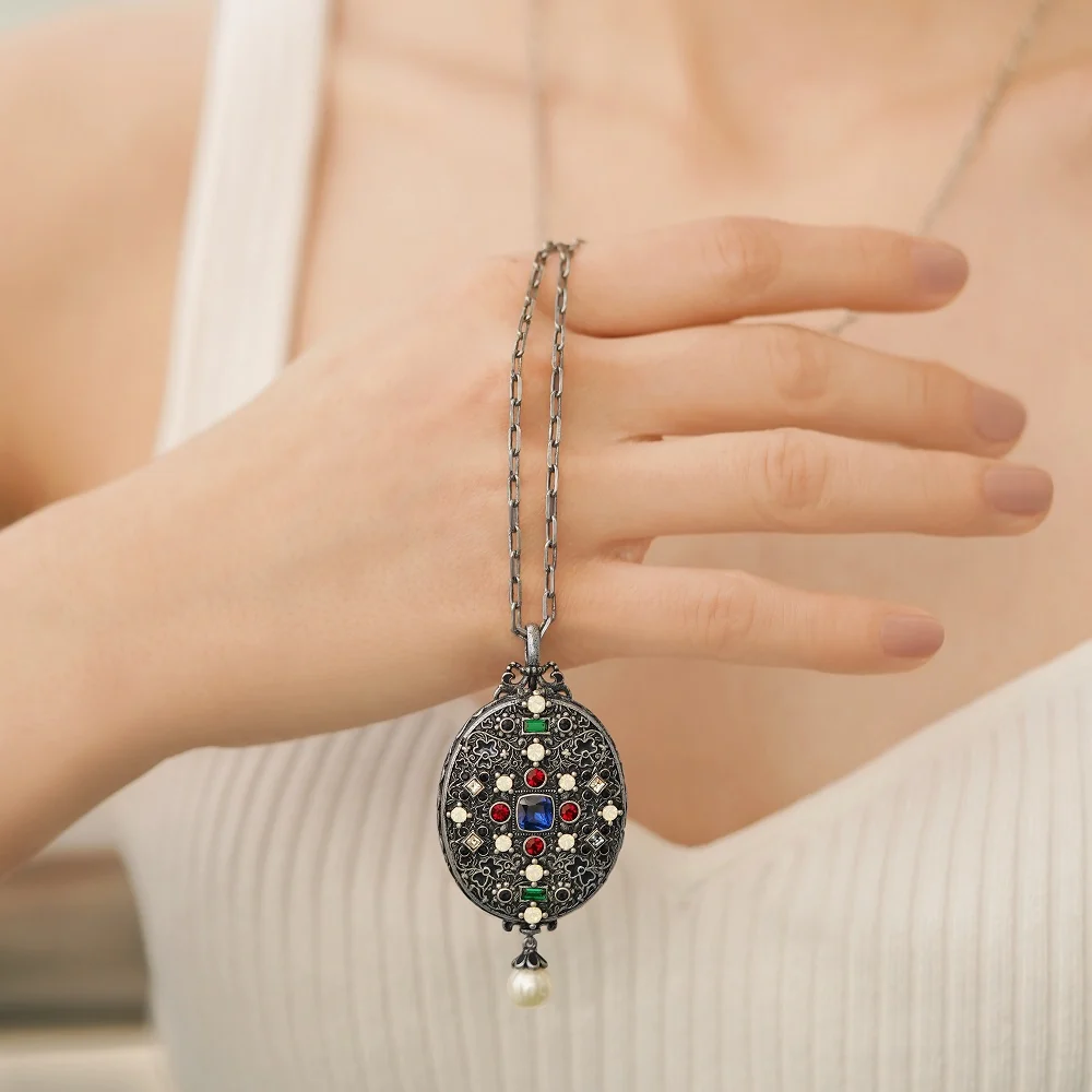 Ornate Locket with Coloured Stones - Image 2