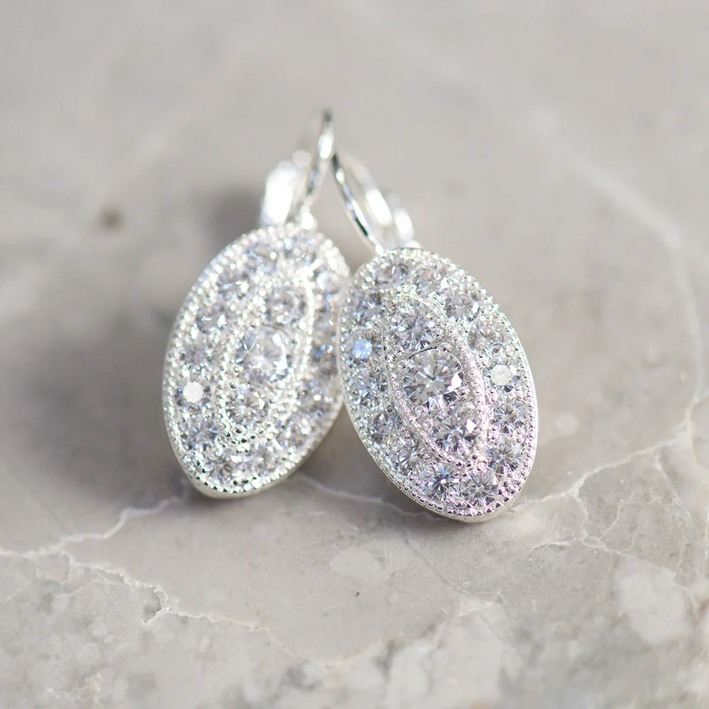 Oval Earrings with Clear Stones - Image 3