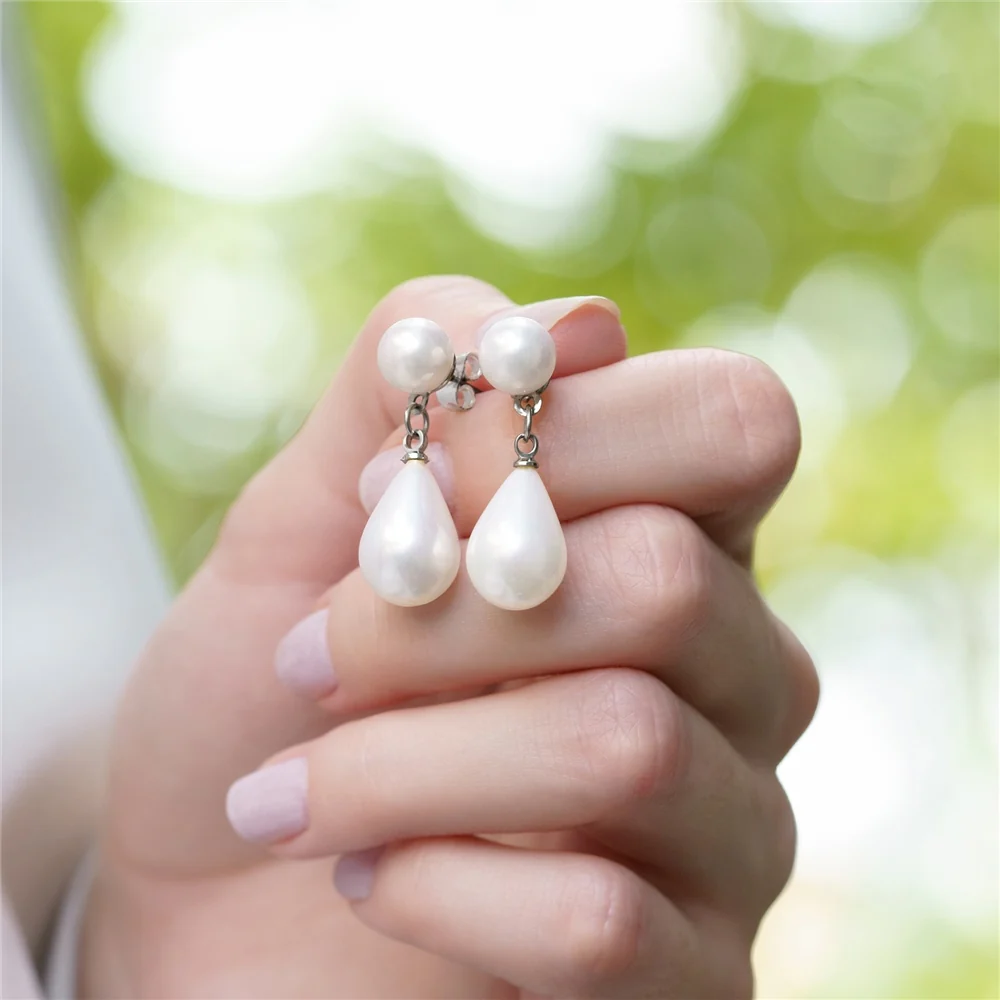 Pearl Tear Drop Earrings - Image 3
