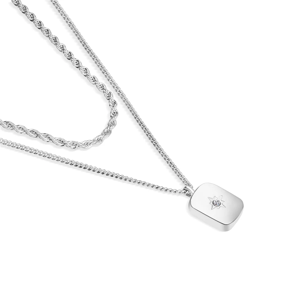 Rectangular Star Pendant with Clear Stones