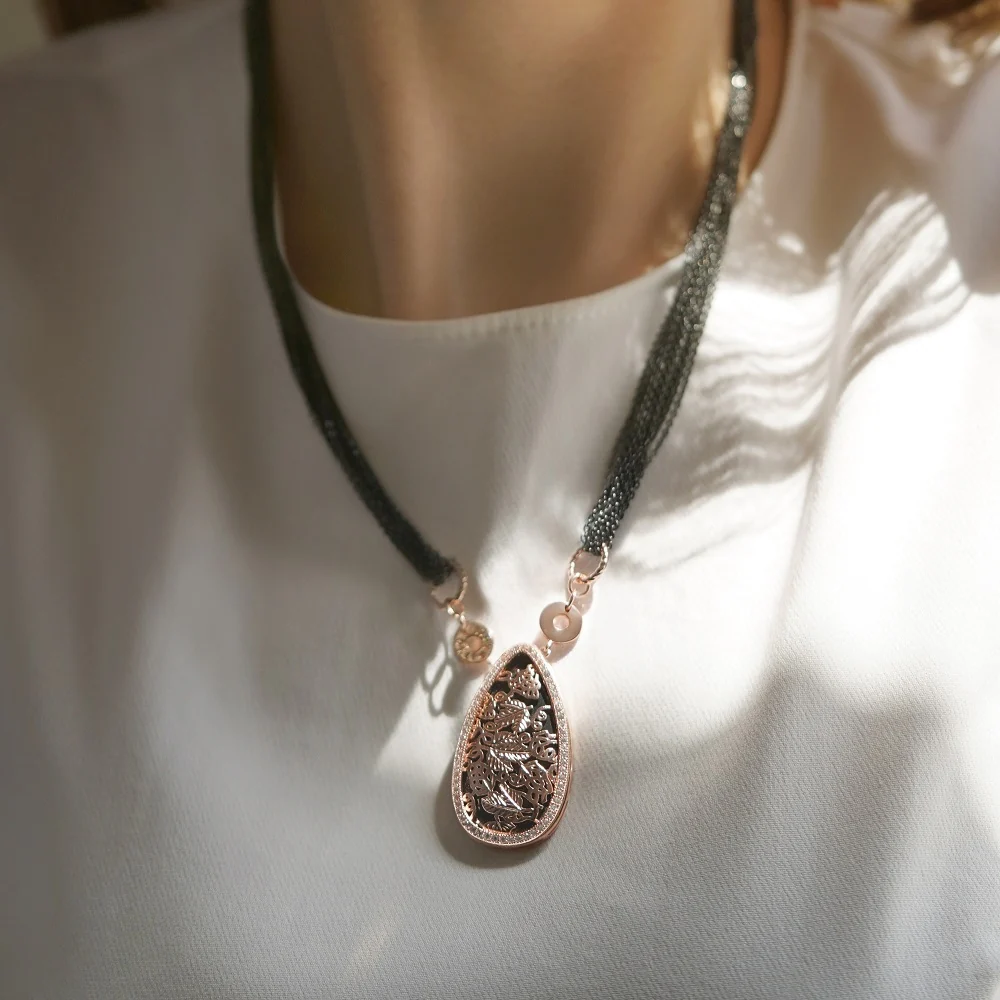 Rose Gold Plated Black Agate Necklace - Image 2