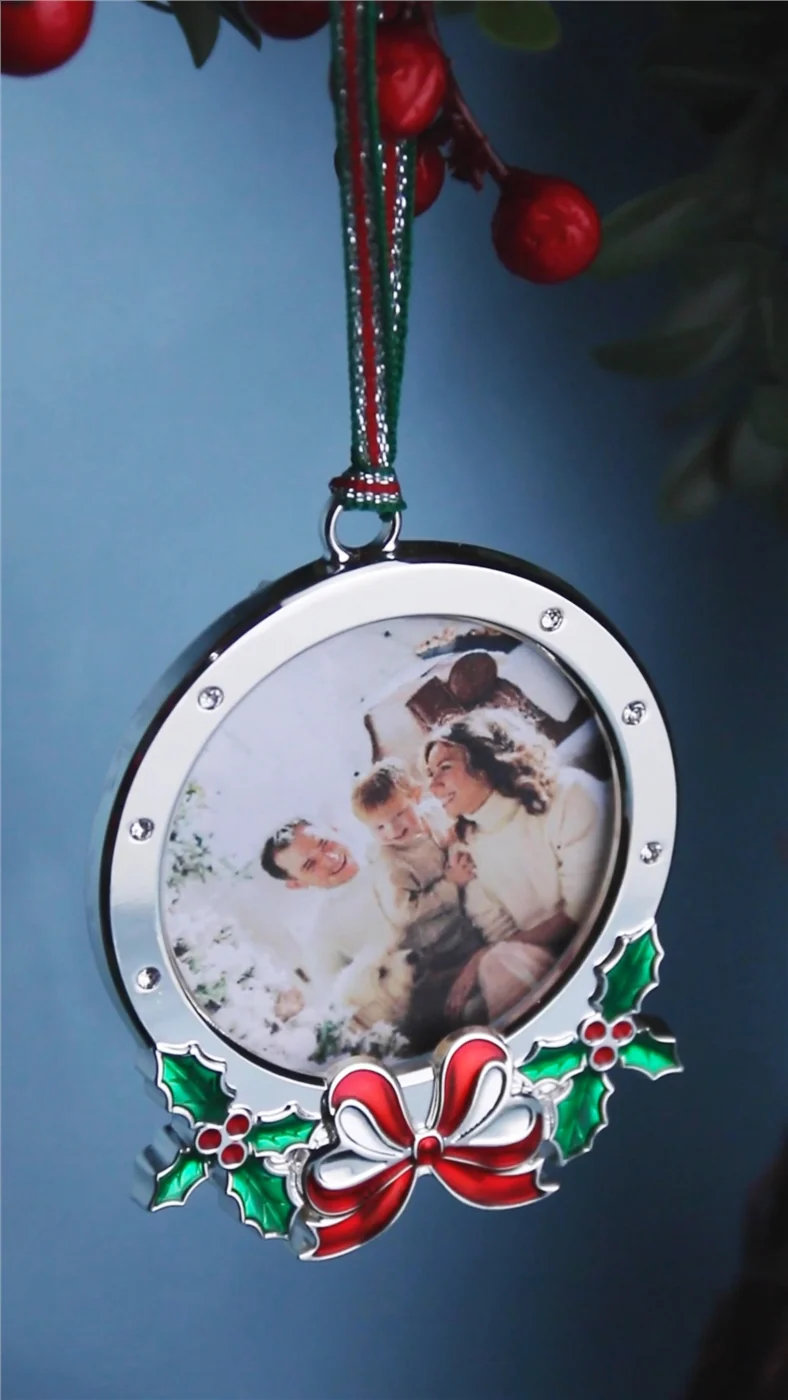 Round Frame with Holly Christmas Tree Decoration - Image 2