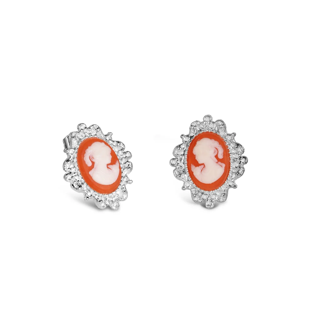 Silver Plated Cameo Earrings