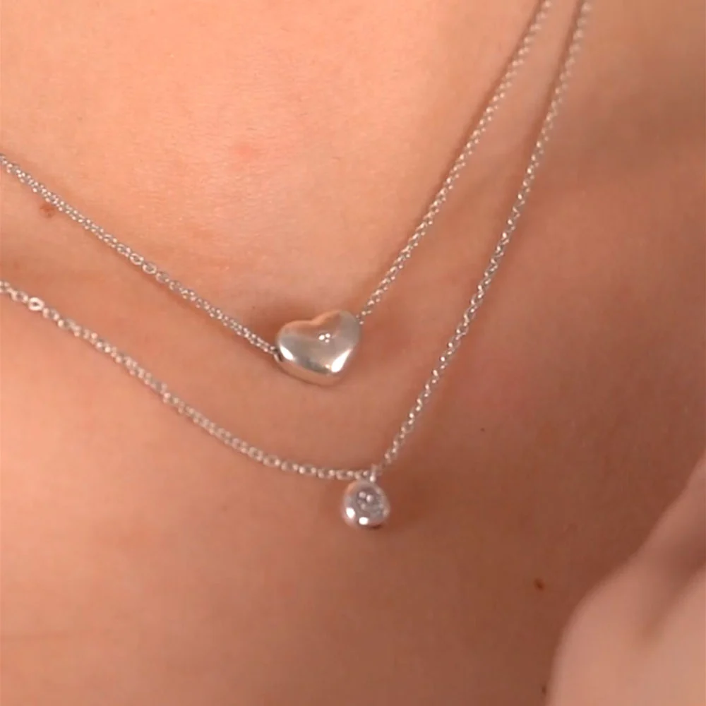 Silver Plated Heart Pendant with Clear Stones - Image 3
