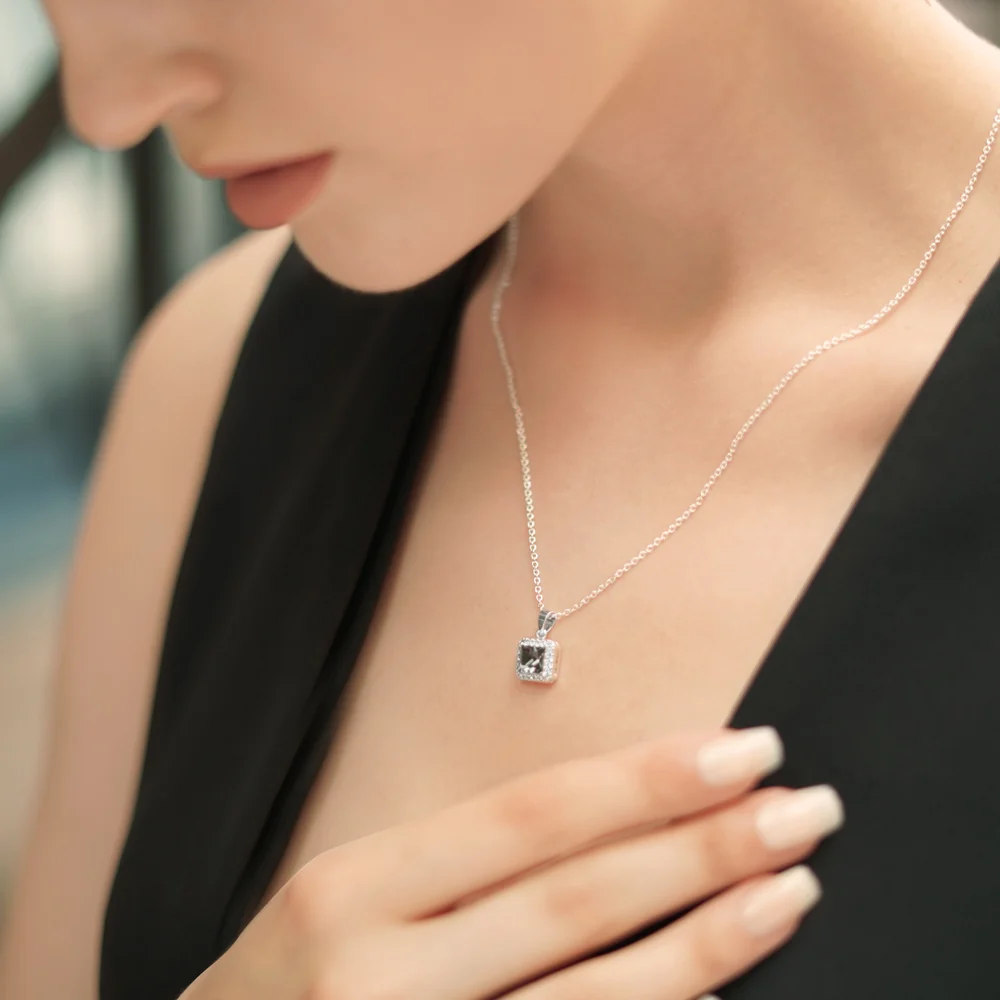 Square Pendant with Clear and Black Stone Setting - Image 2