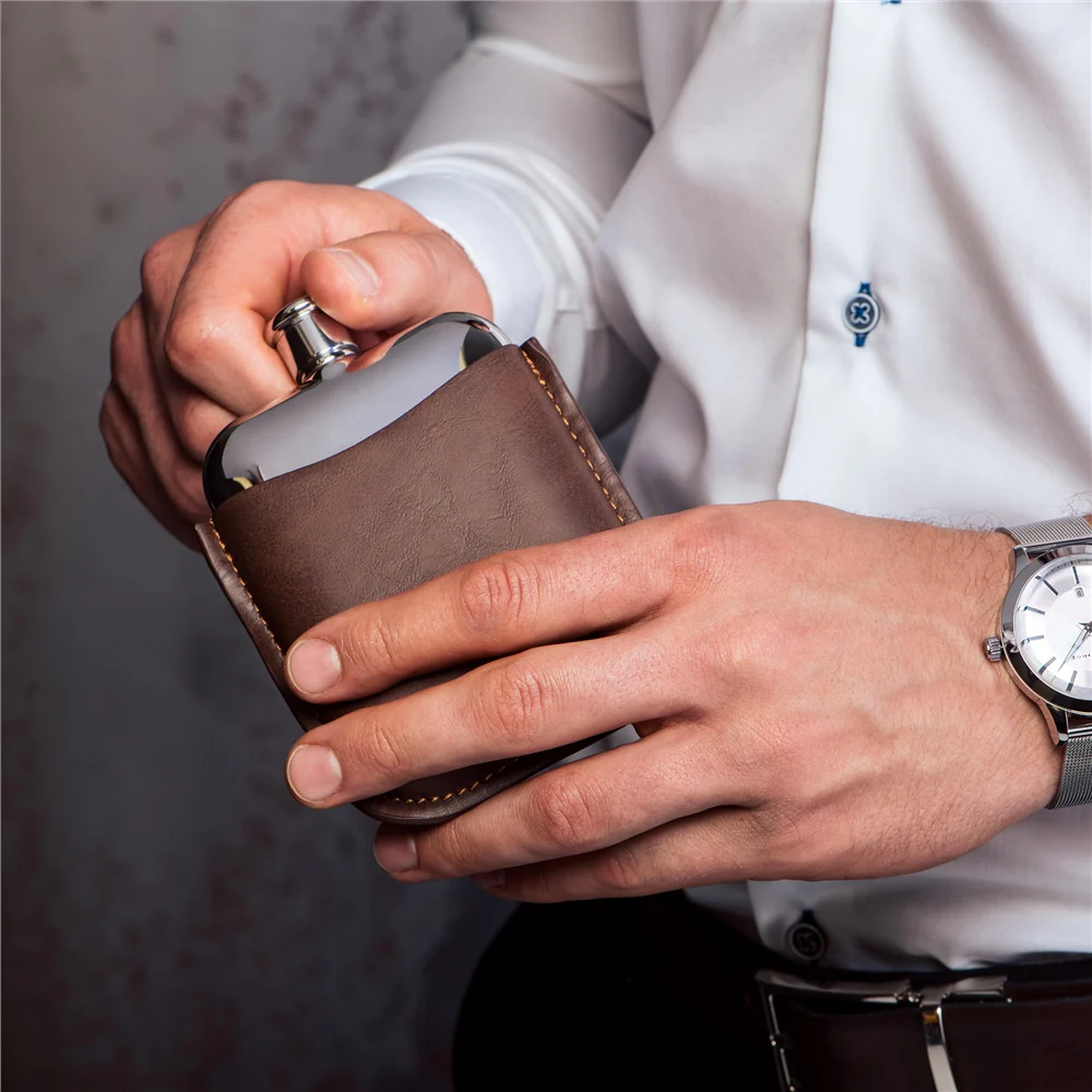 Stainless Steel Hip Flask with Leather Sleeve - Image 4