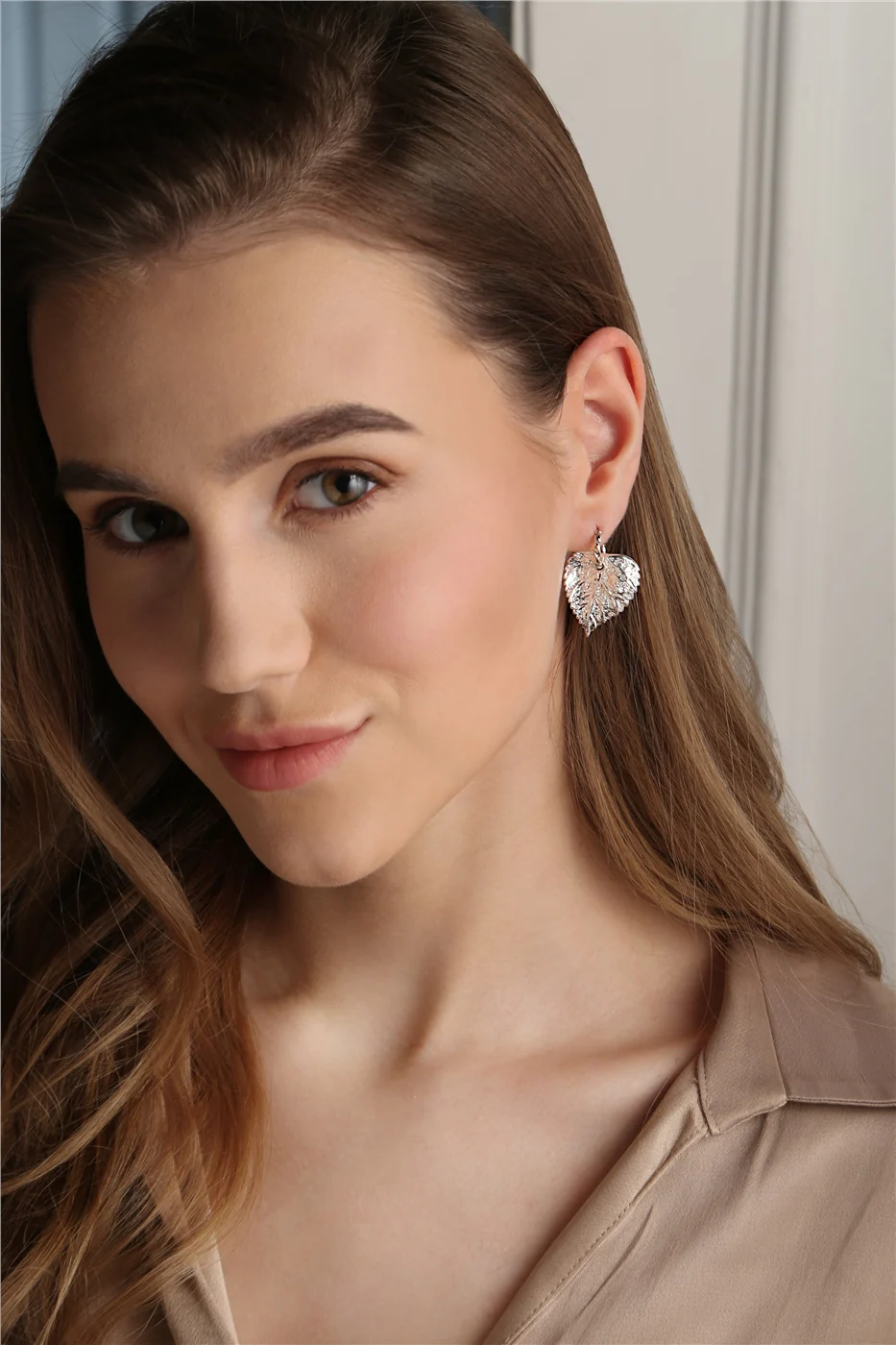 Textured Leaf Earrings - Image 2